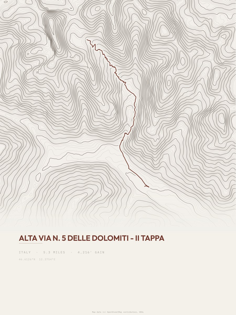 Alta via 5 delle Dolomiti Topographic print
