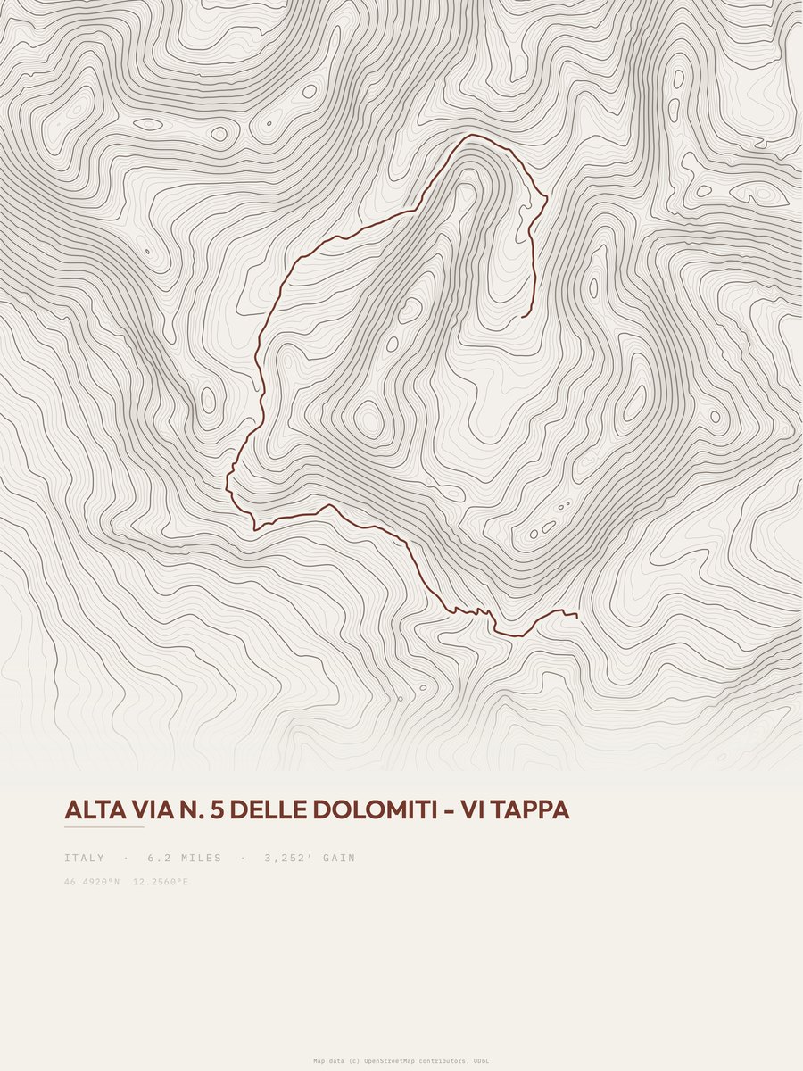 Alta via 5 delle Dolomiti Topographic print