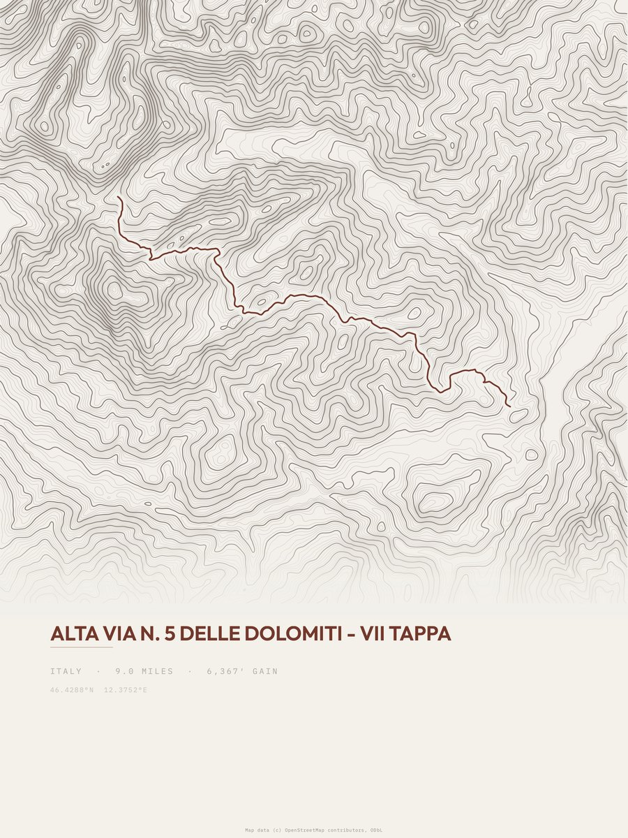 Alta via 5 delle Dolomiti Topographic print