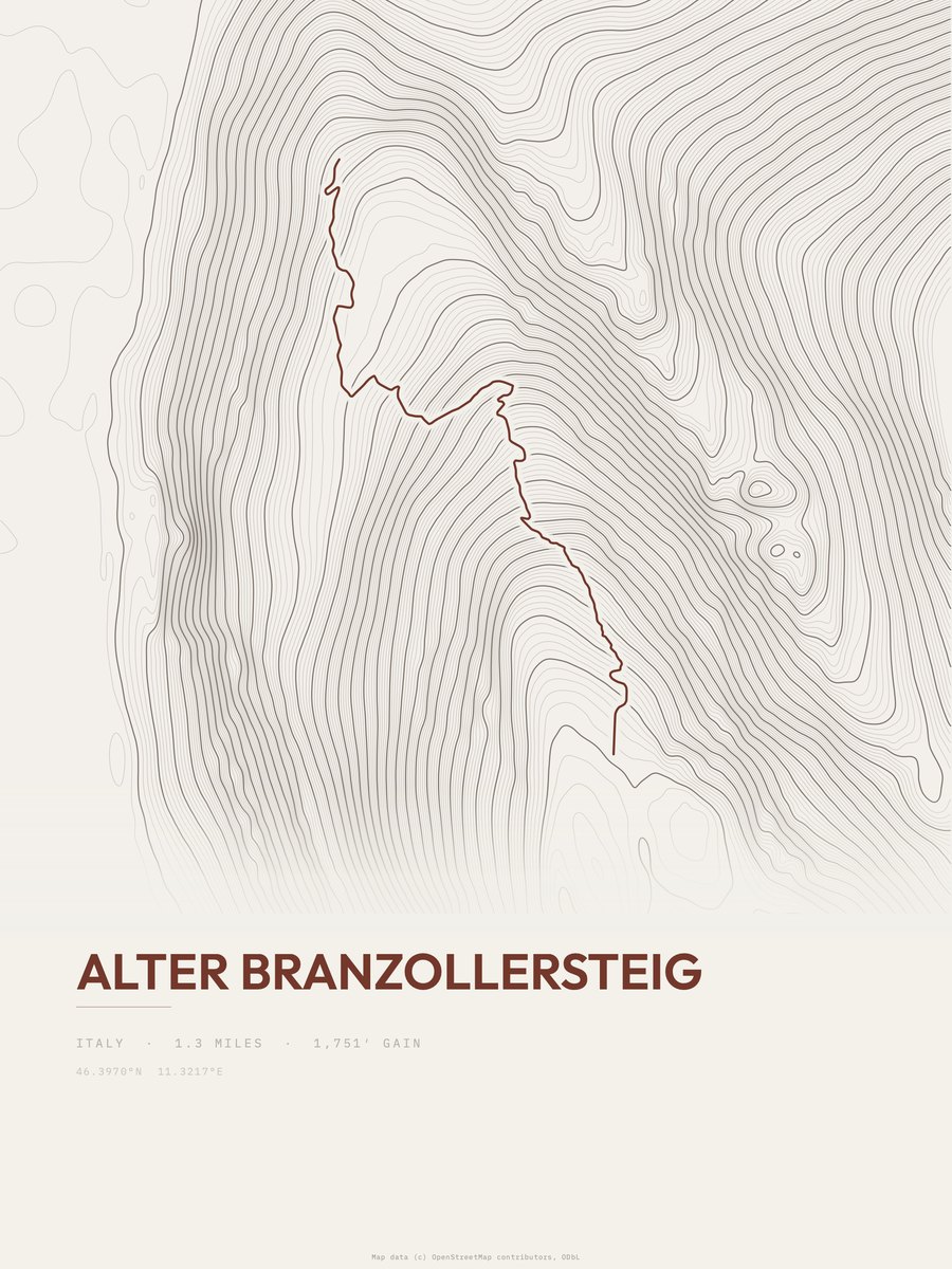 Alter Branzollersteig topographic trail print