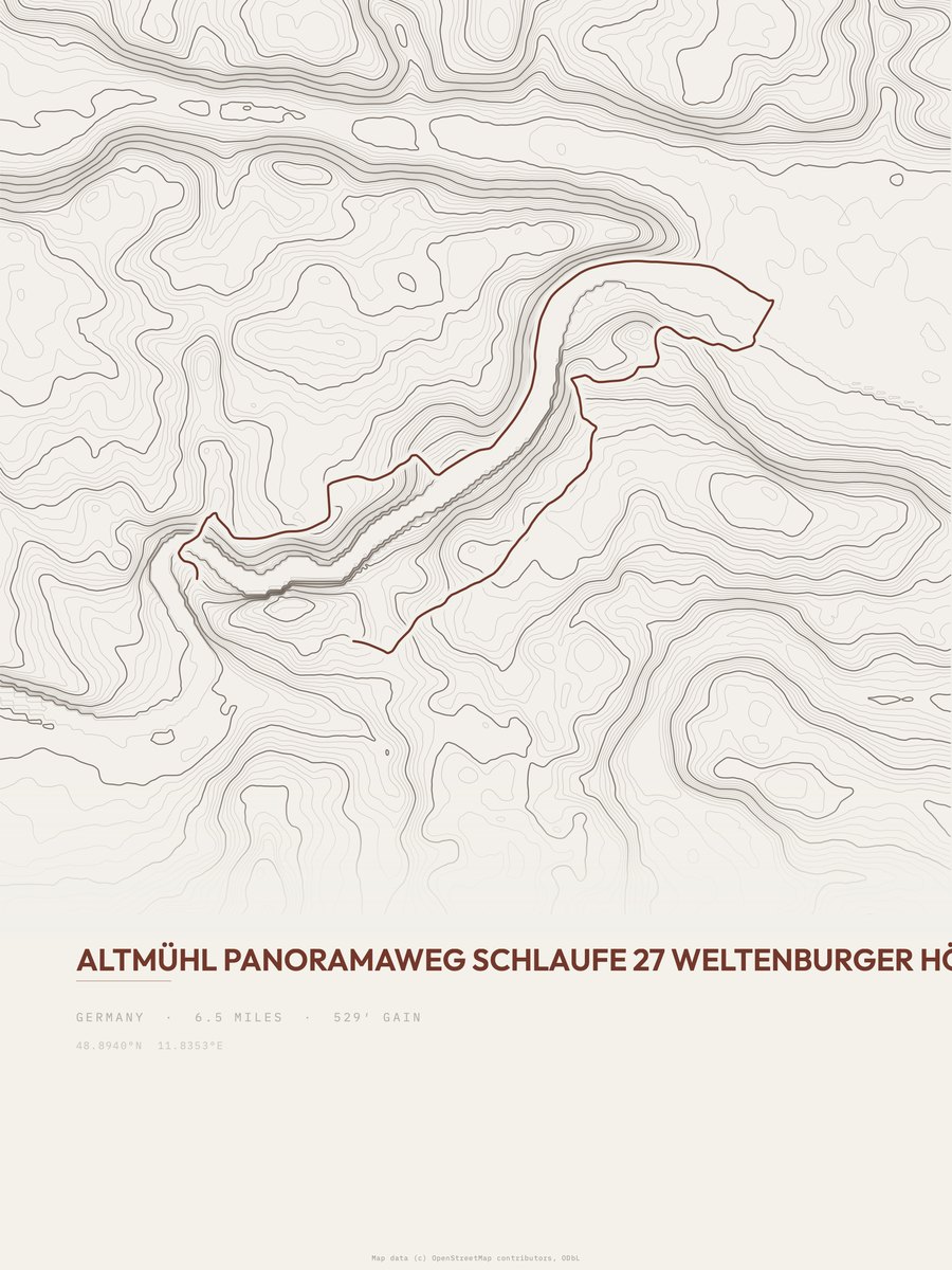 Altmühl Panoramaweg topographic trail print