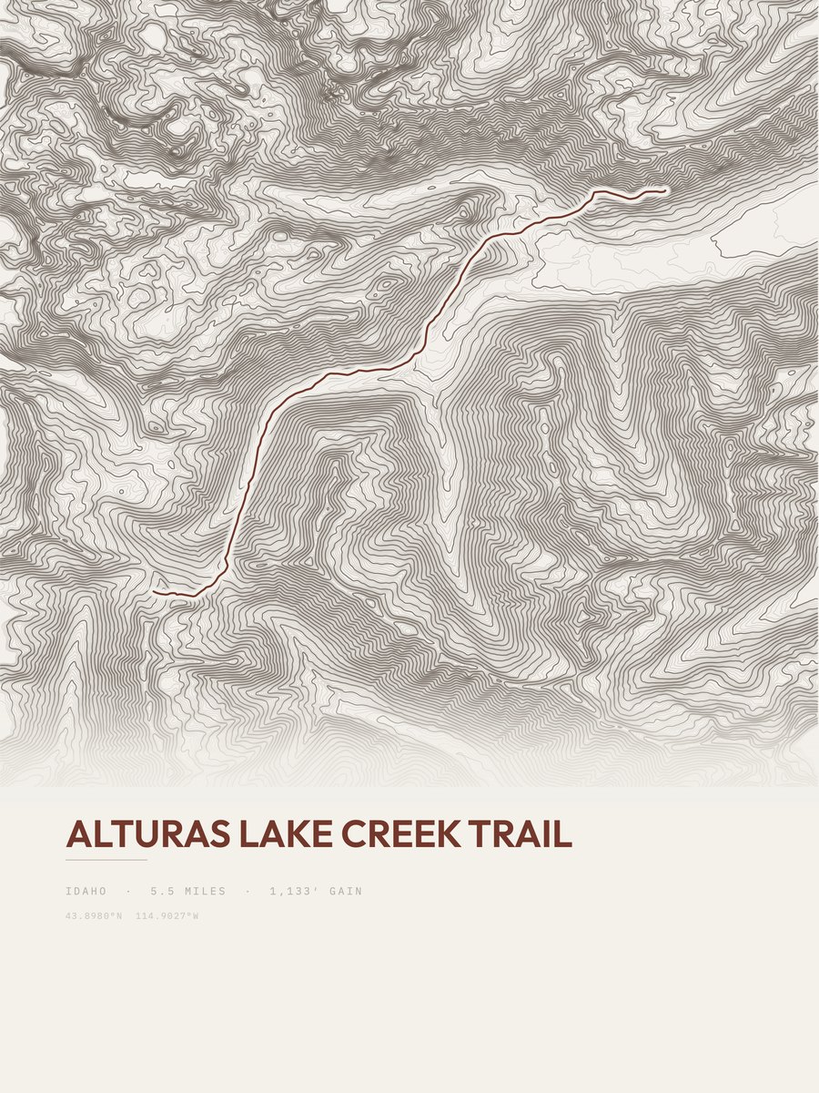 Alturas Lake Creek Trail topographic trail print