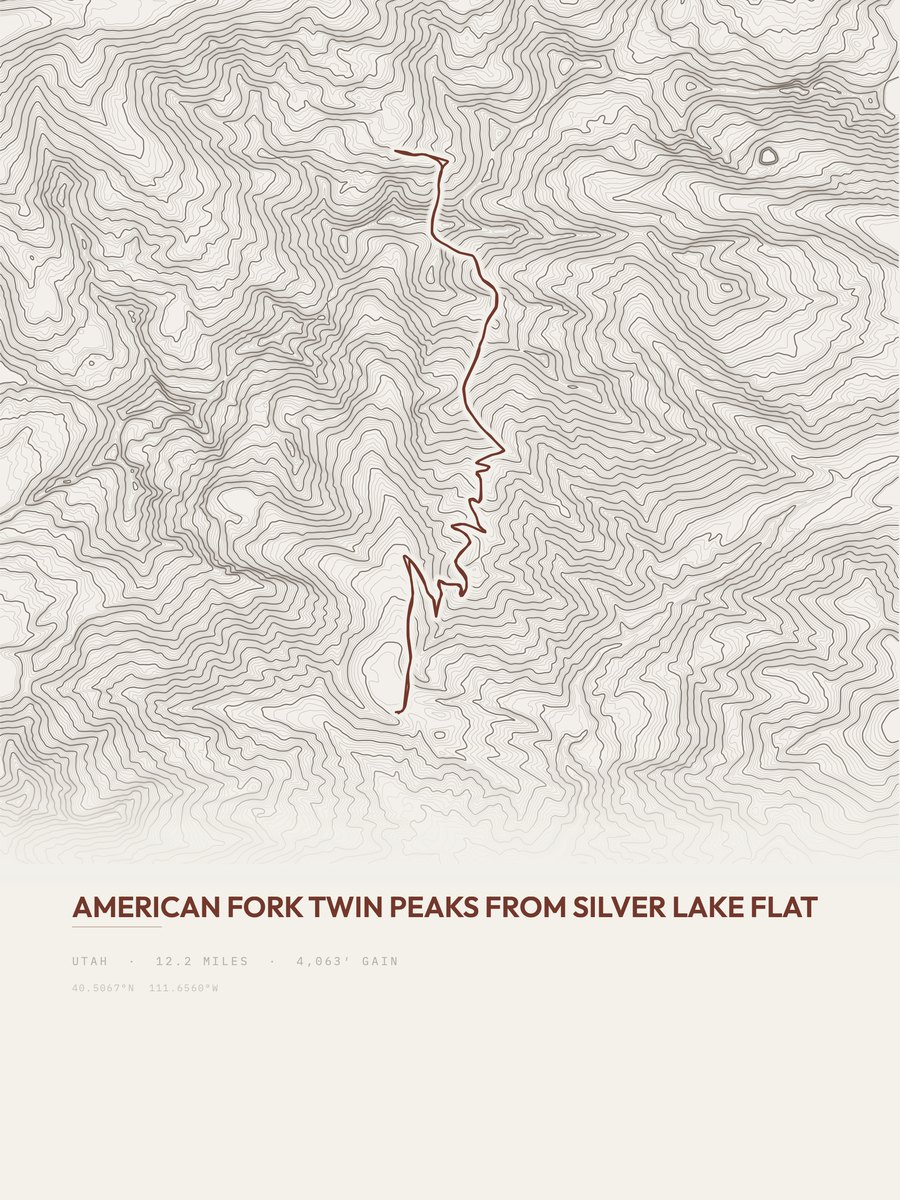 American Fork Twin Peaks topographic trail print