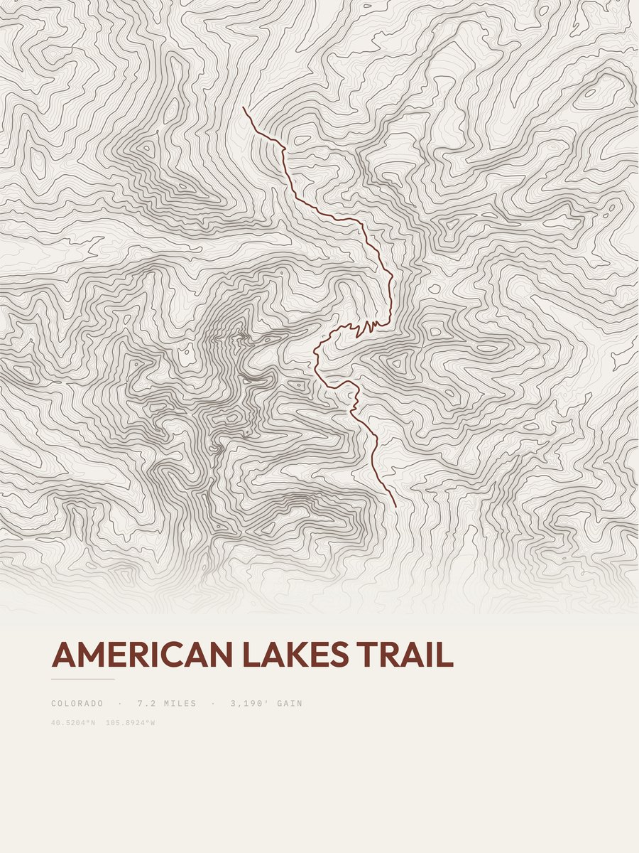 American Lakes Trail Topographic print