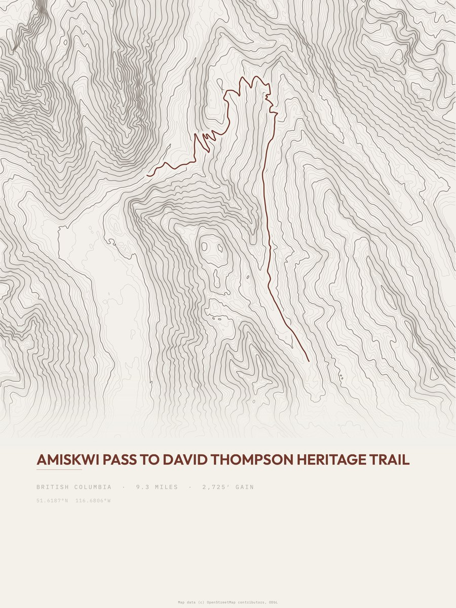 David Thompson Heritage Trail topographic trail print