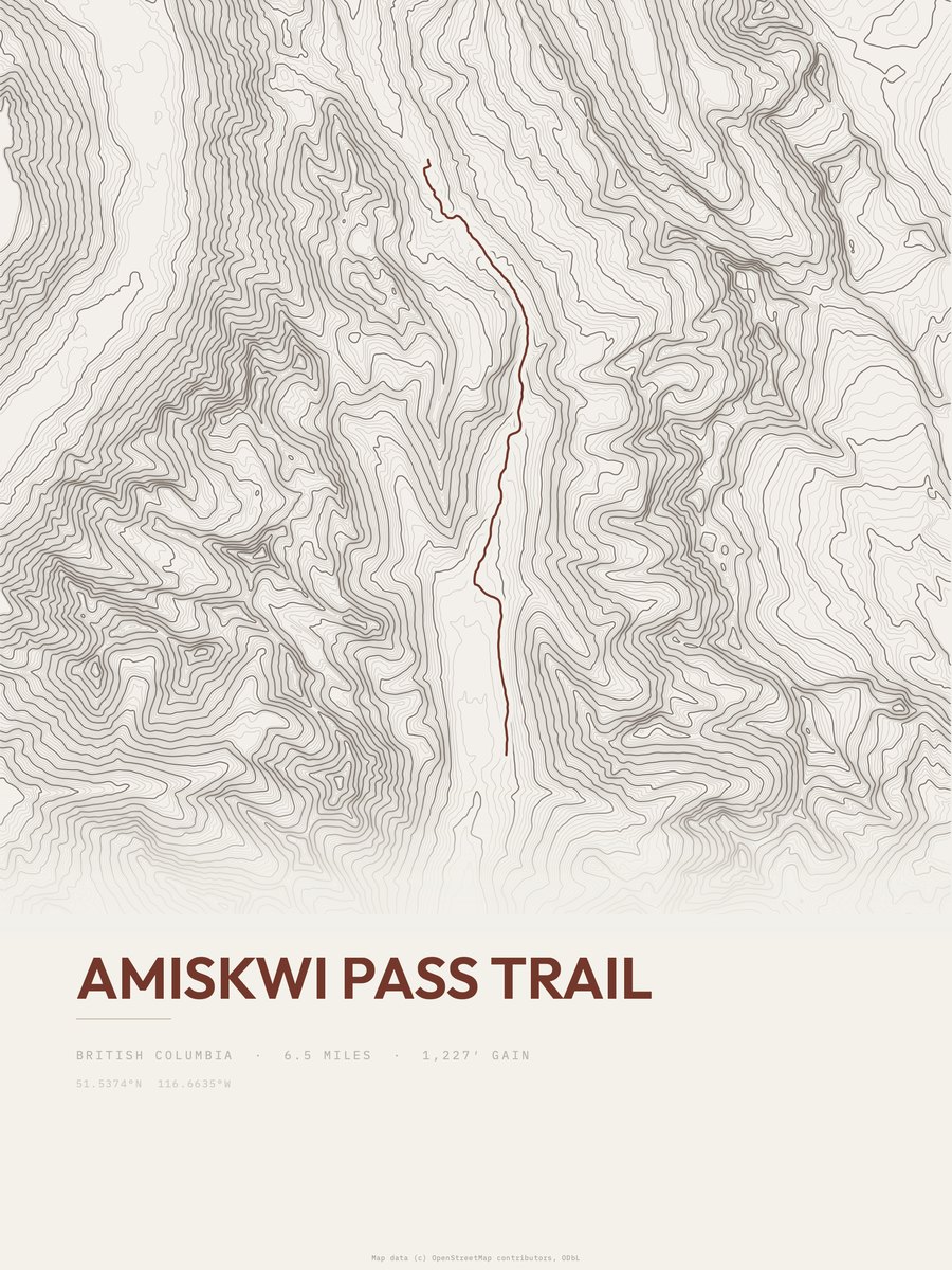 Amiskwi Pass Trail Topographic print