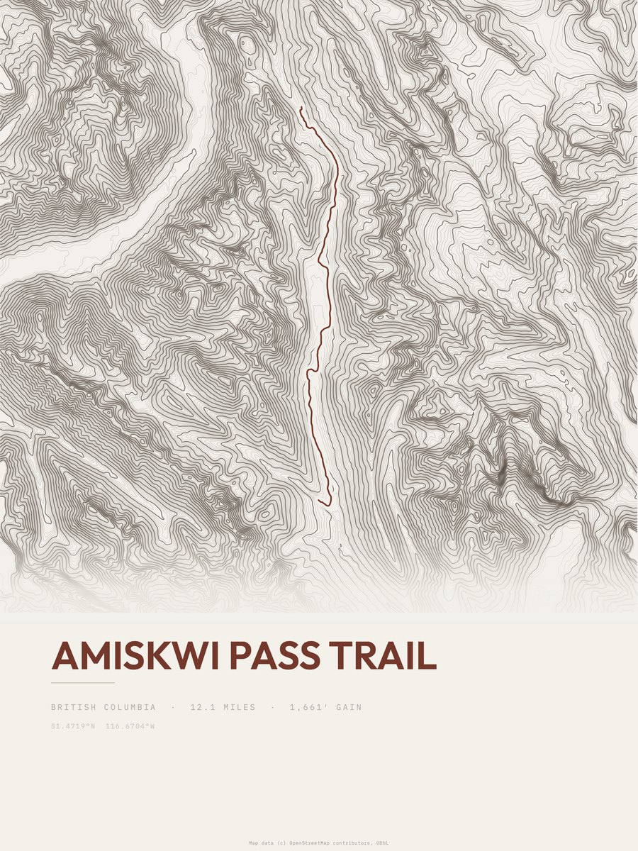 Amiskwi Pass Trail topographic trail print