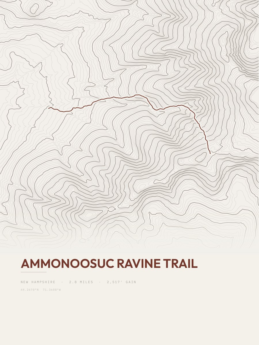 Ammonoosuc Ravine Trail topographic trail print