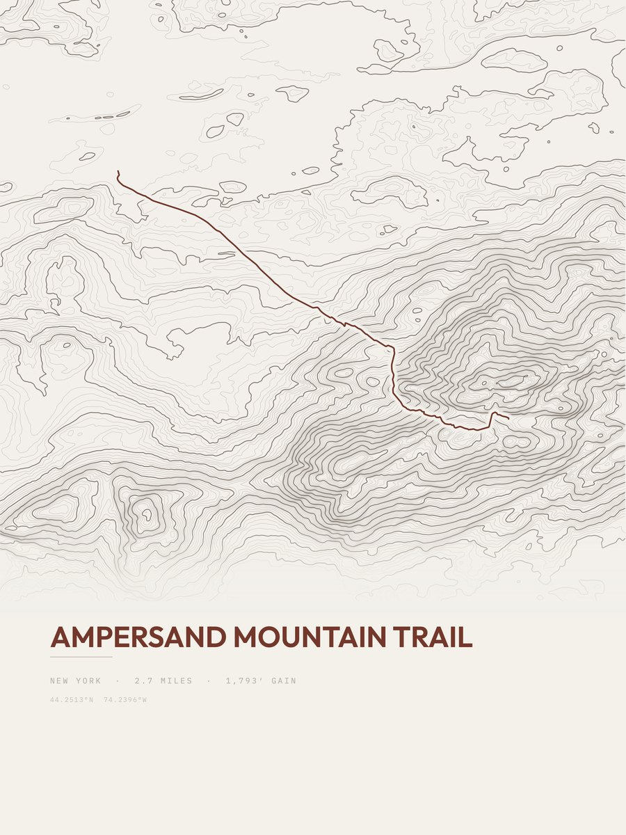 Ampersand Mountain Trail Topographic print