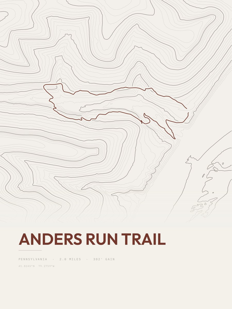 Anders Run Trail topographic trail print