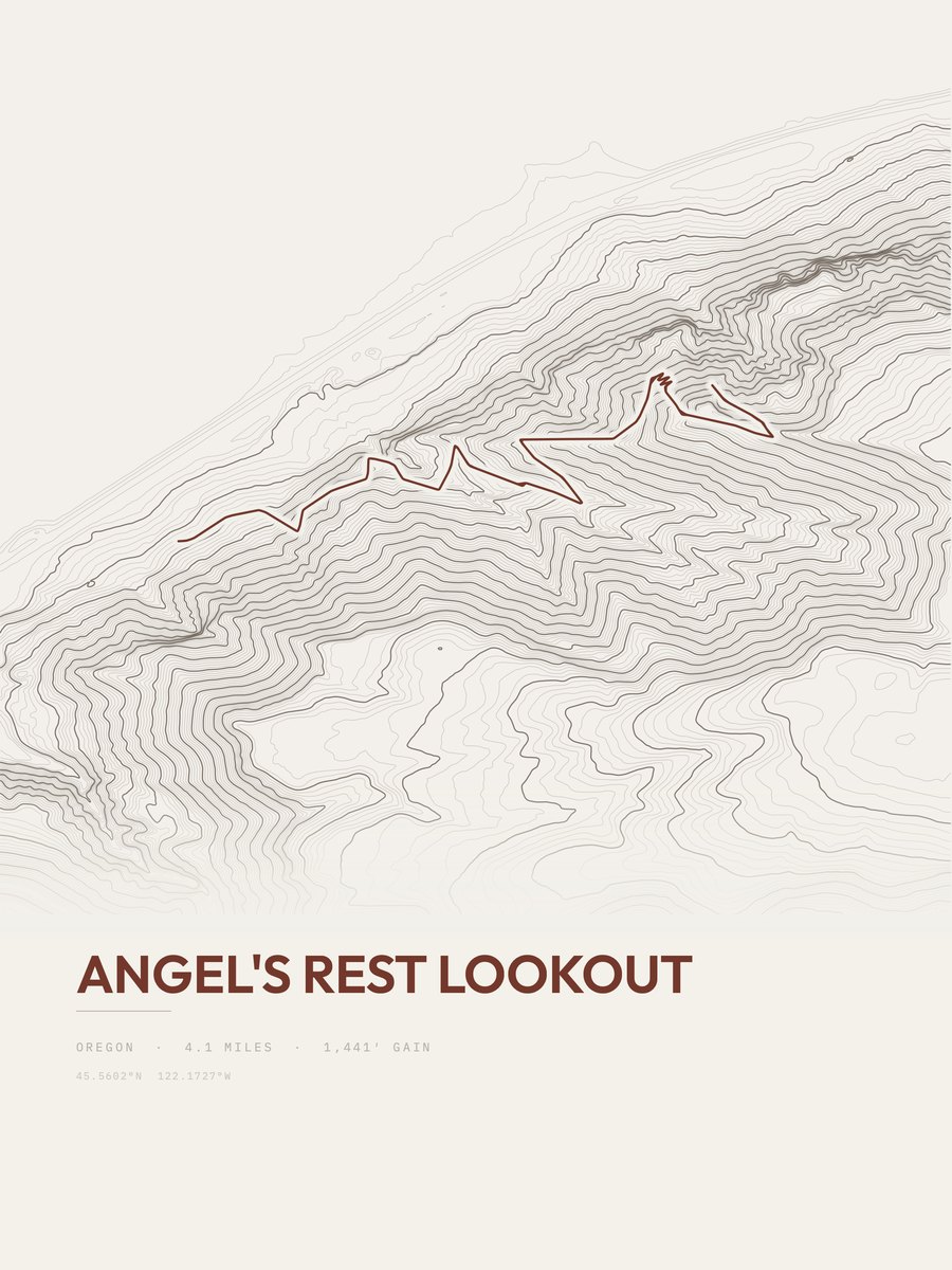 Angel's Rest Lookout topographic trail print