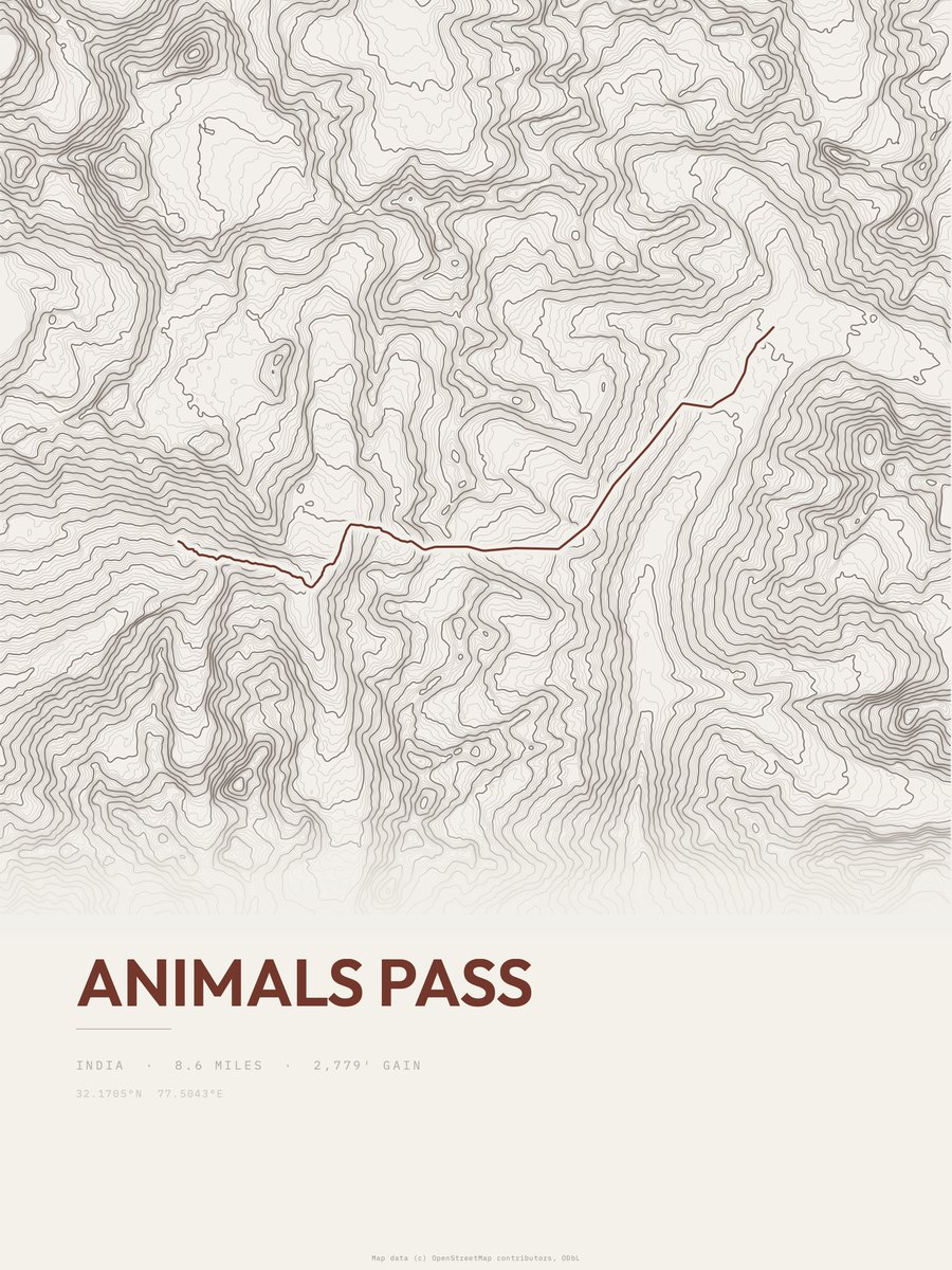 Animals Pass topographic trail print