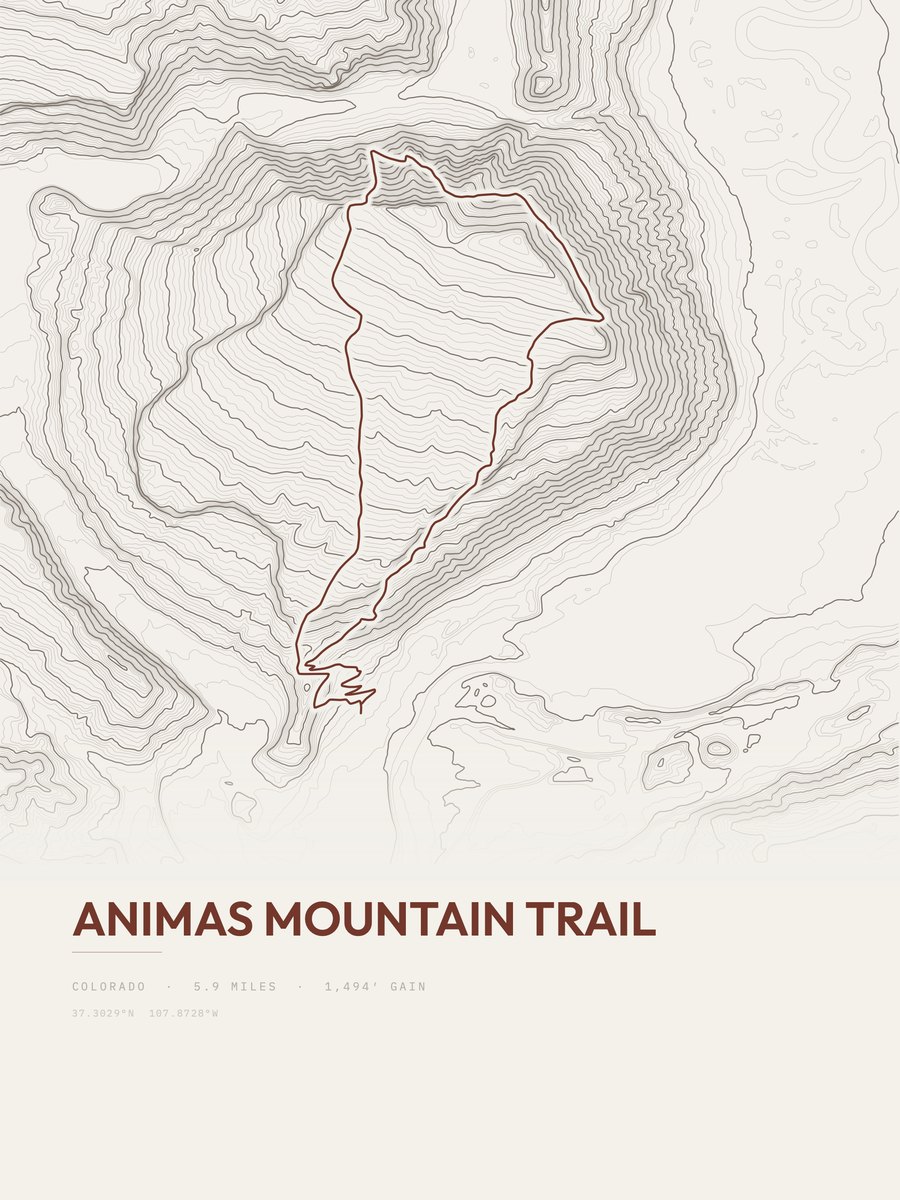 Animas Mountain Trail Topographic print