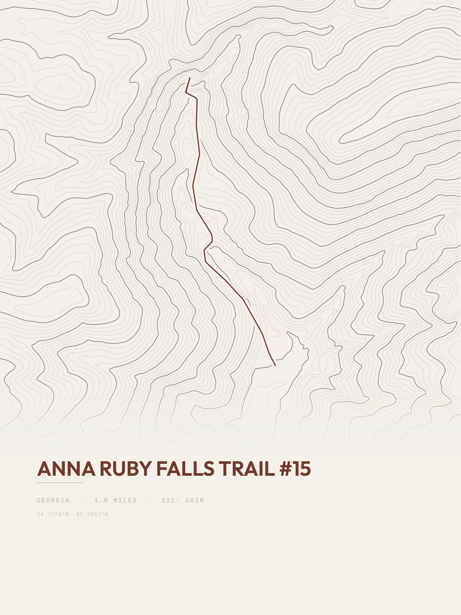 Anna Ruby Falls Trail topographic trail print