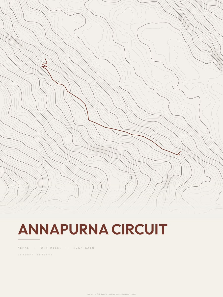 Annapurna Circuit topographic trail print