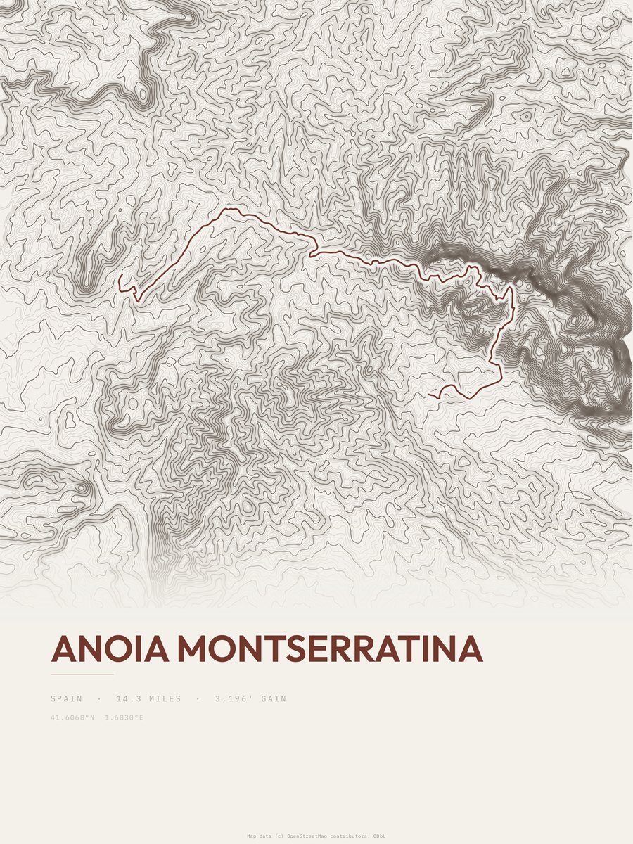 Anoia Montserratina topographic trail print