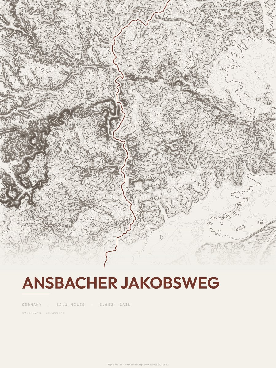 Ansbacher Jakobsweg topographic trail print