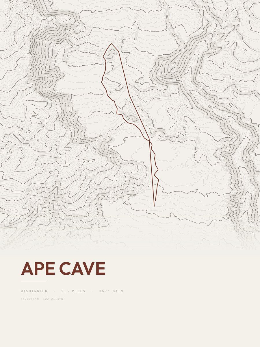 Ape Cave topographic trail print
