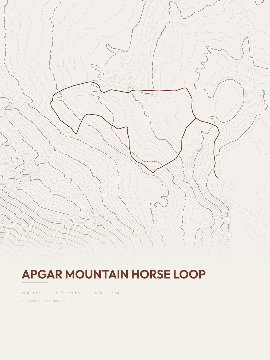 Apgar Mountain Horse Loop topographic trail print
