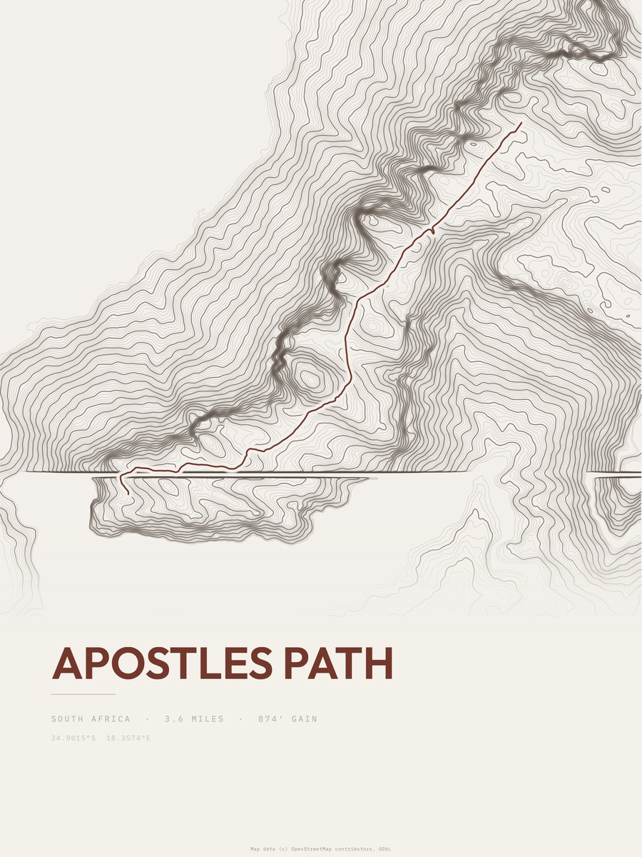 Apostles Path topographic trail print