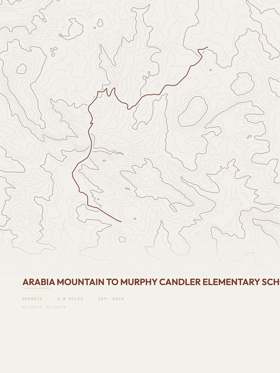 Arabia Mountain topographic trail print