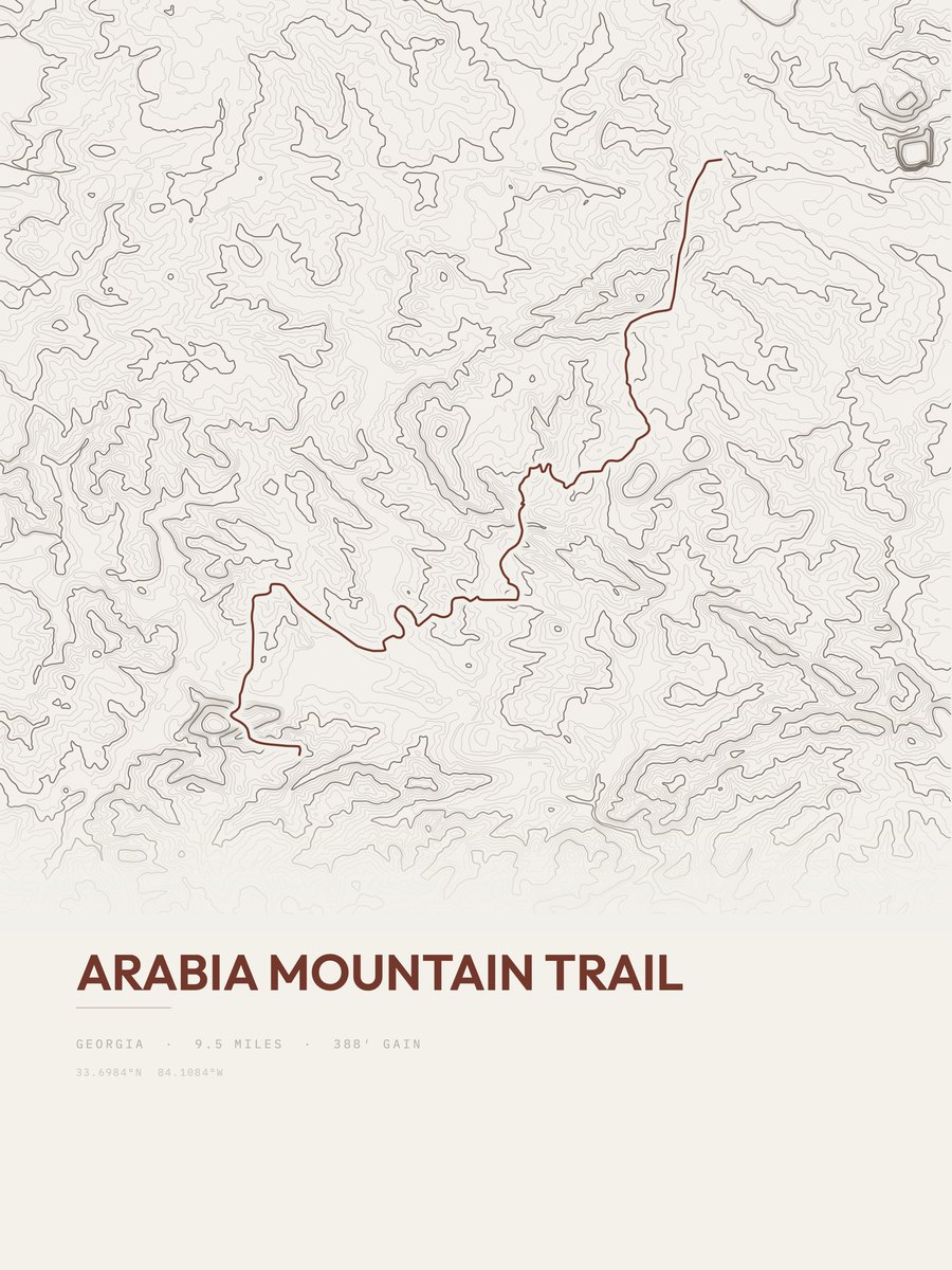 Arabia Mountain Trail Topographic print