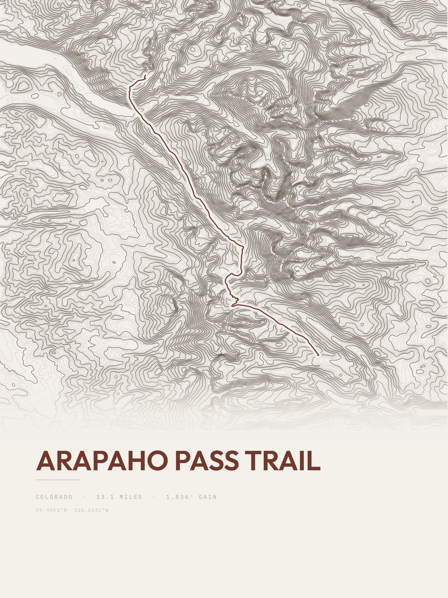 Arapaho Pass Trail topographic trail print