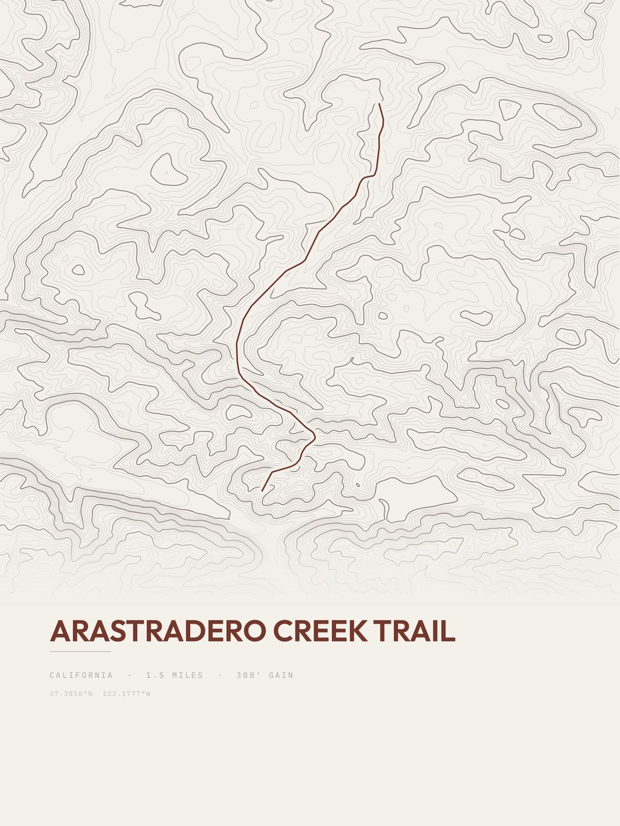 Arastradero Creek Trail topographic trail print
