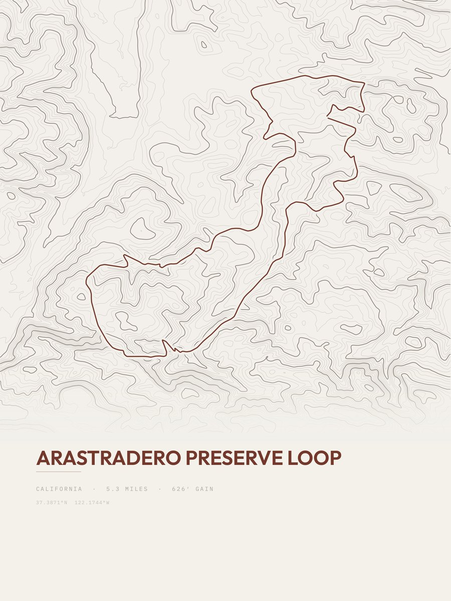 Arastradero Preserve Loop topographic trail print
