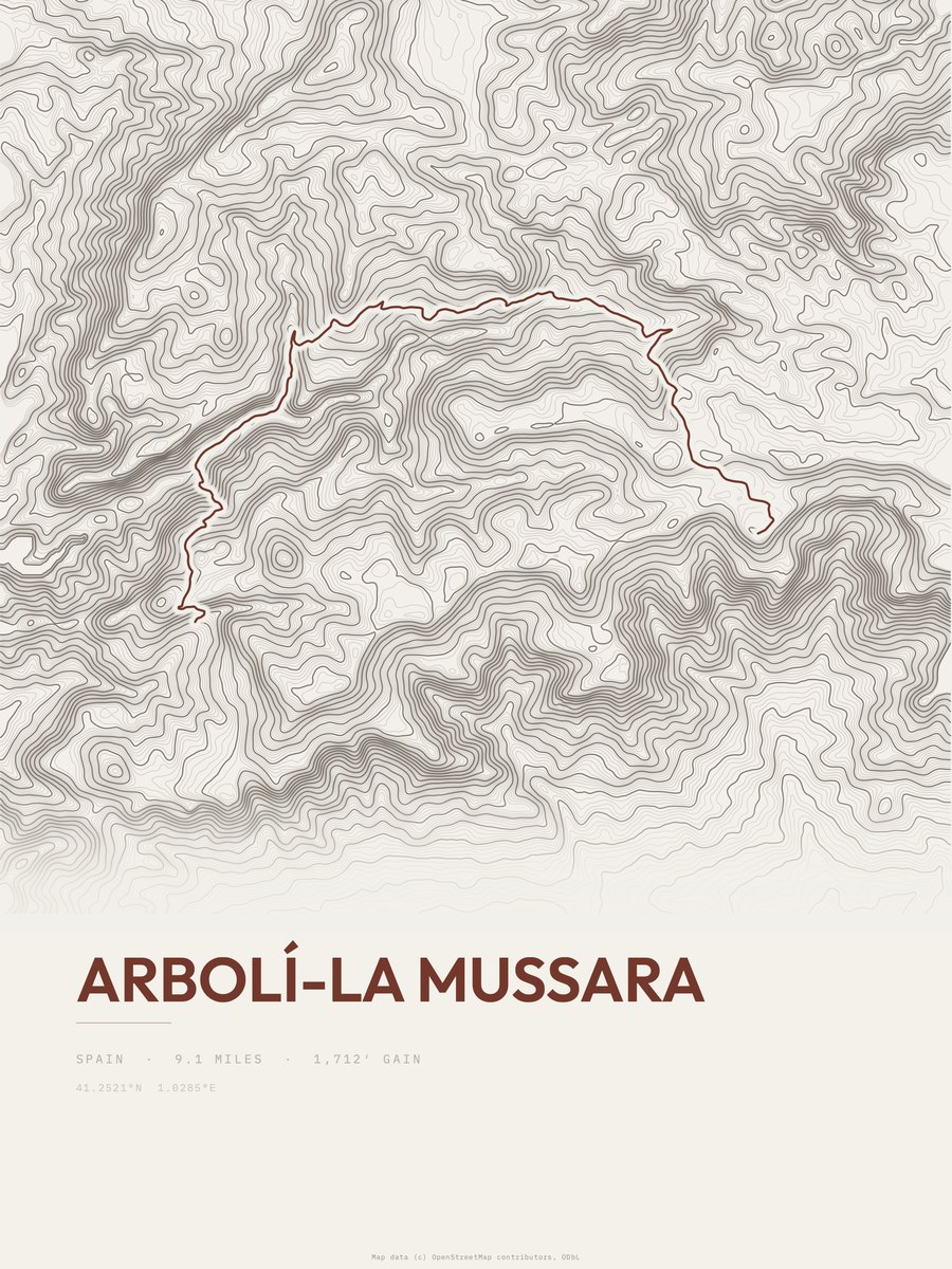 Arbolí-La Mussara topographic trail print
