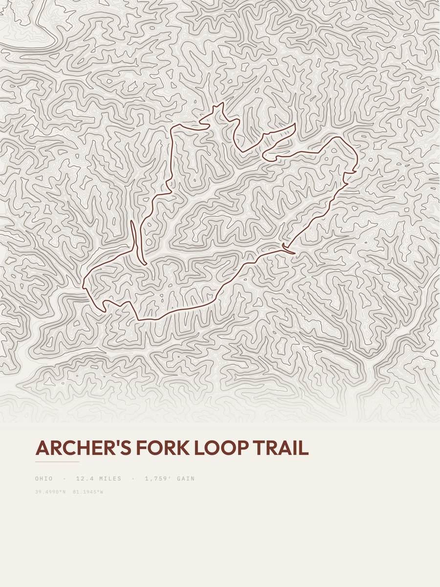 Archer's Fork Loop Trail Topographic print