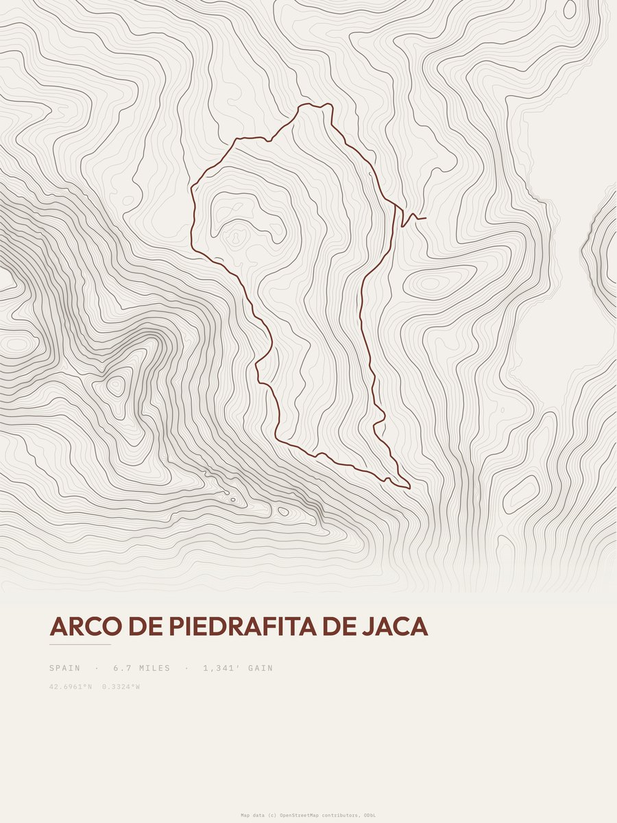 Arco de Piedrafita de Jaca topographic trail print