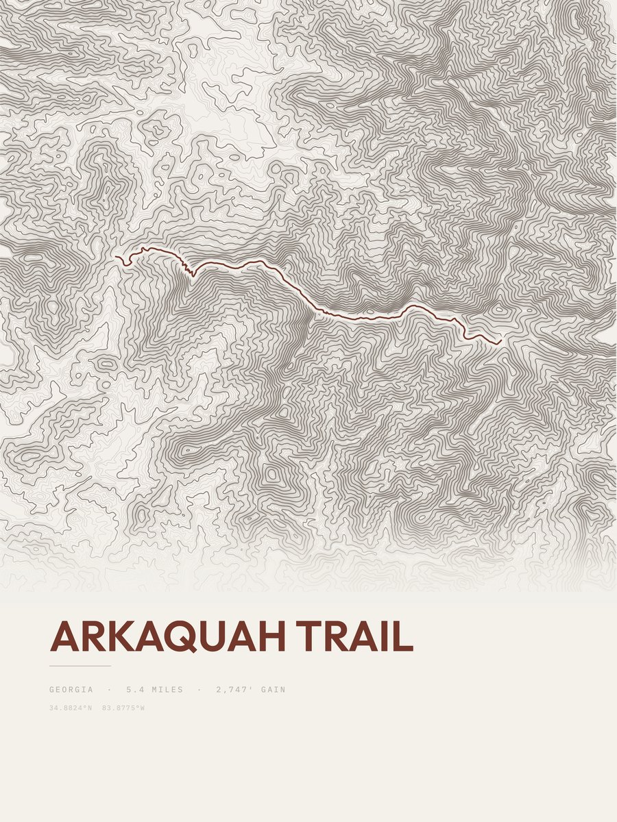 Arkaquah Trail topographic trail print