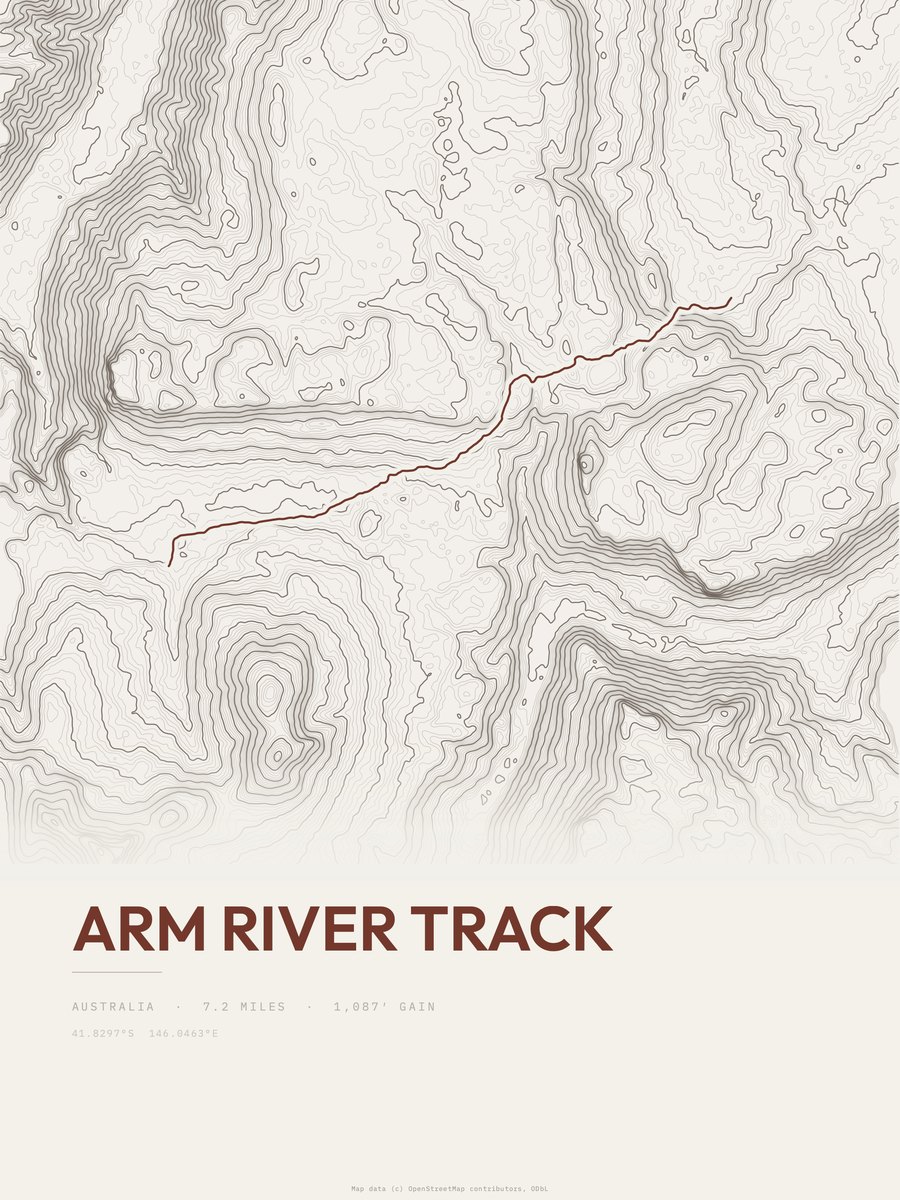 Arm River Track topographic trail print