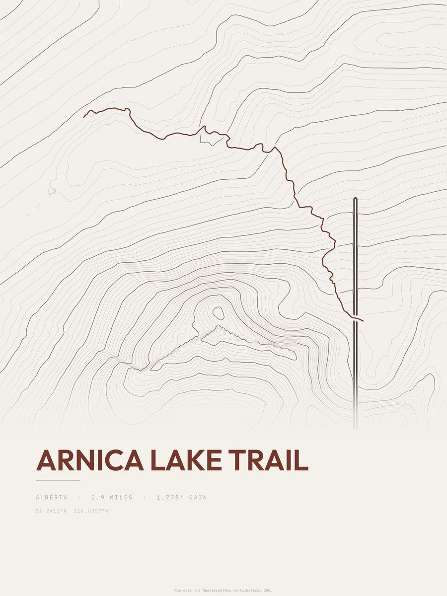 Arnica Lake Trail Topographic print