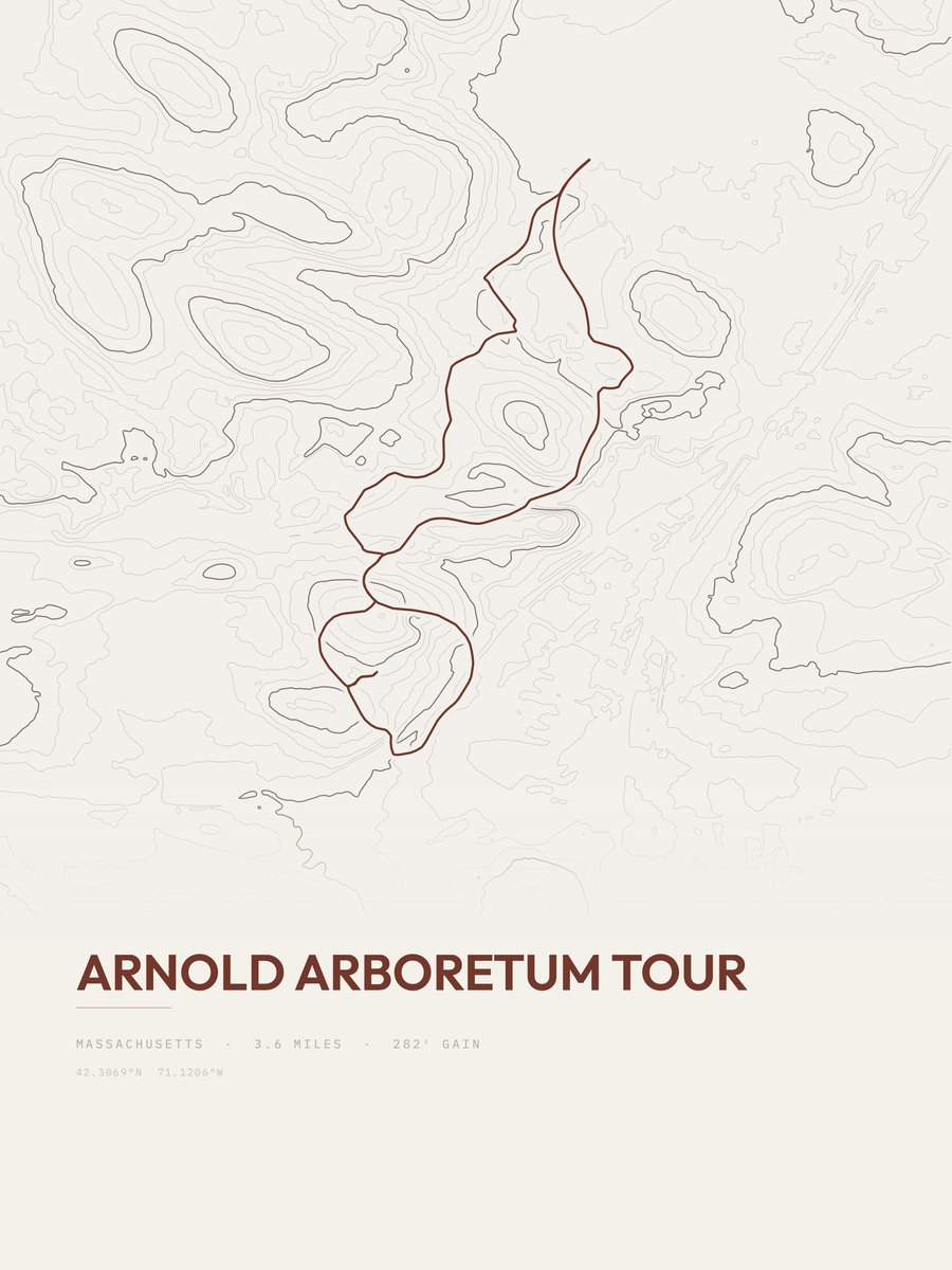 Arnold Arboretum Tour topographic trail print