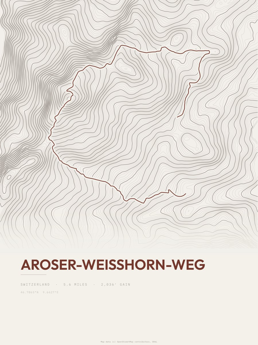Aroser-Weisshorn-Weg topographic trail print