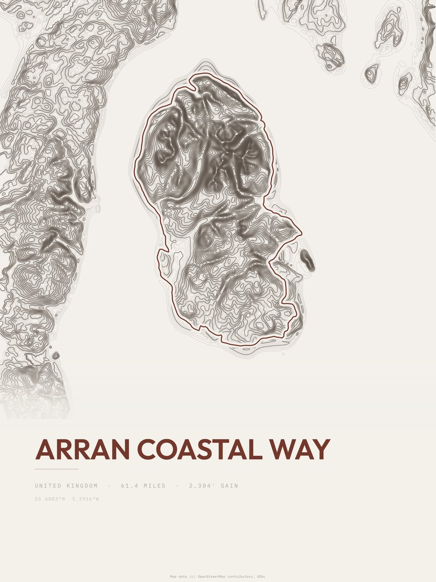 Arran Coastal Way topographic trail print