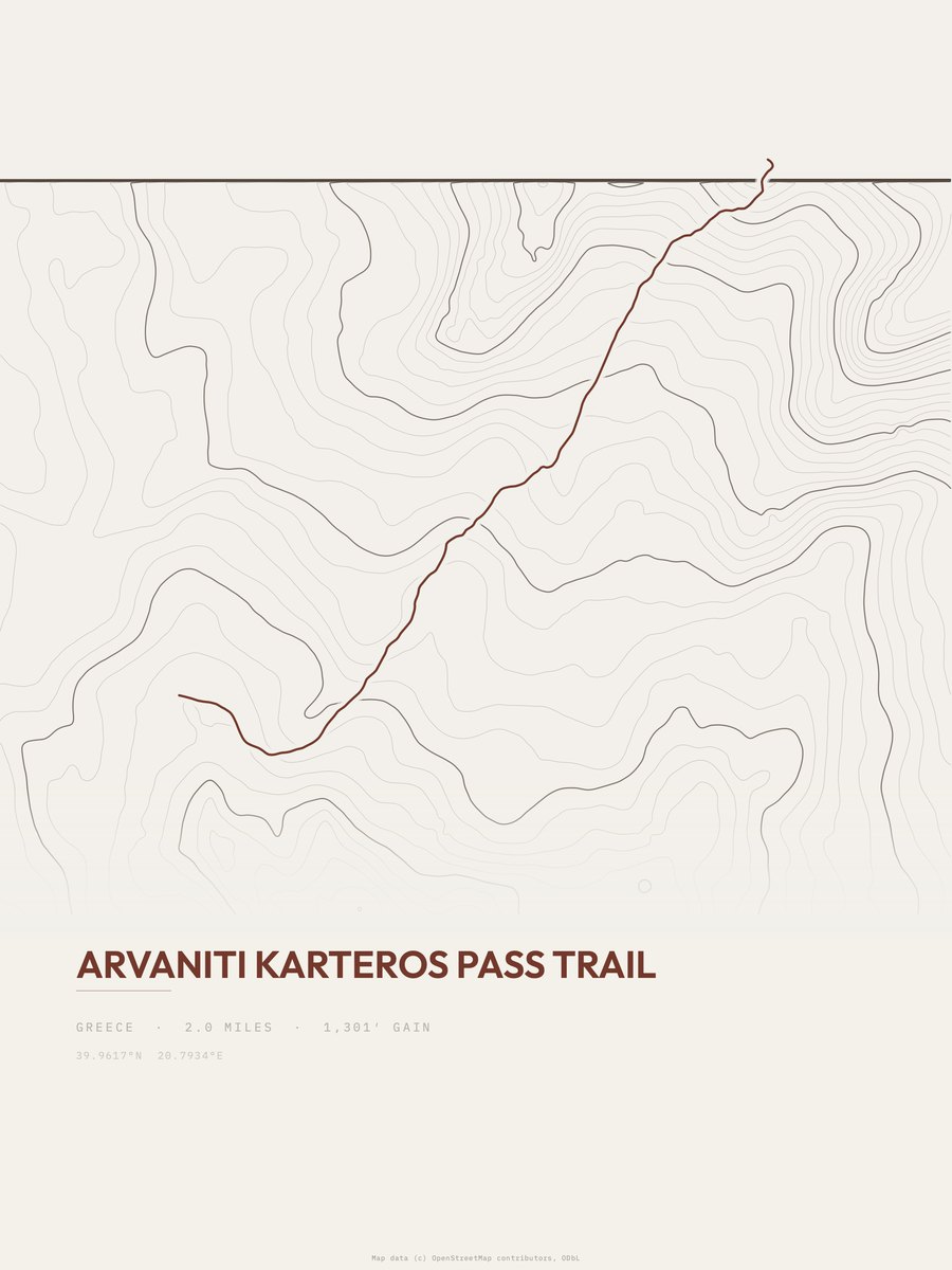 Arvaniti Karteros Pass Trail topographic trail print