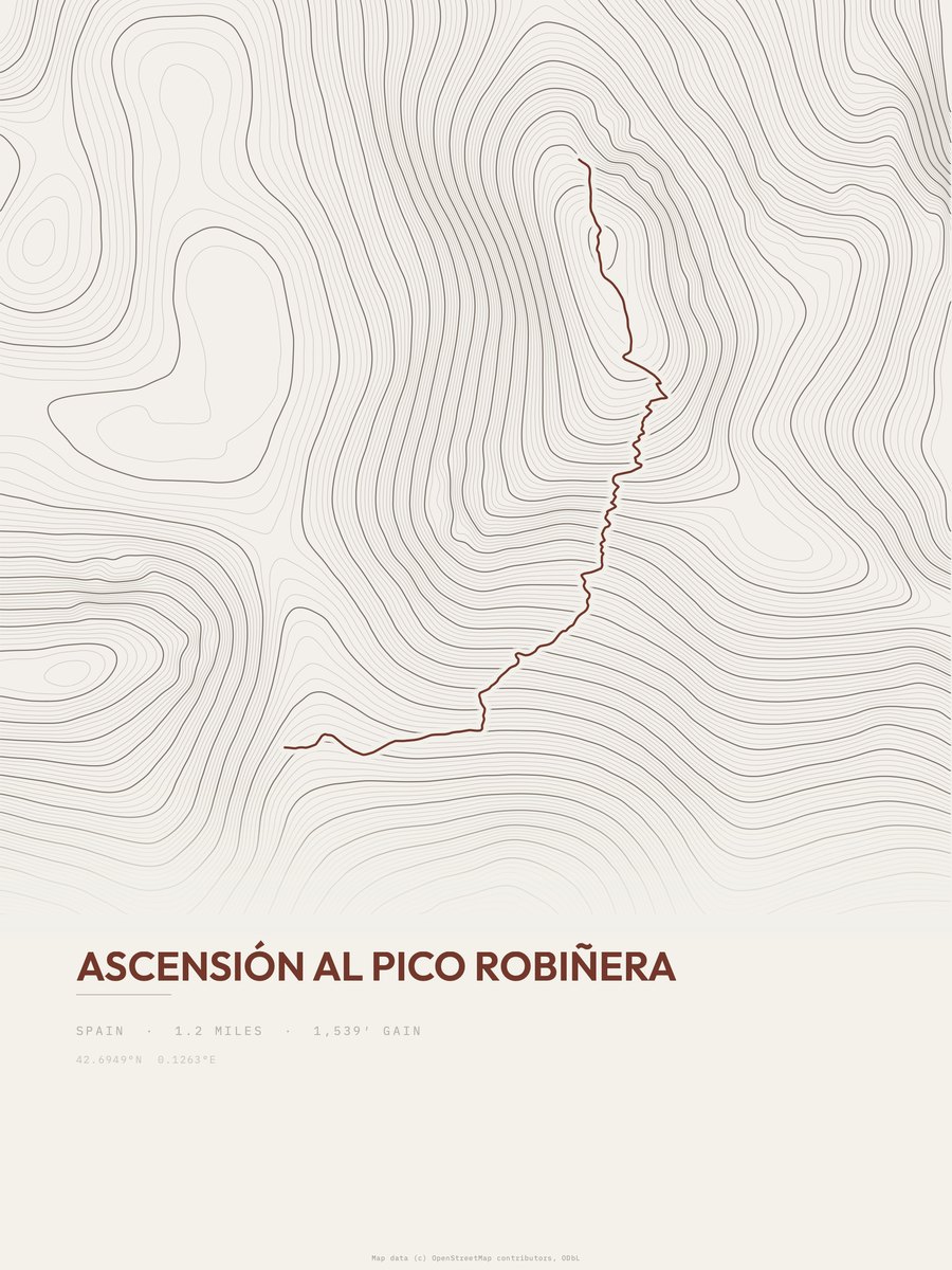 Ascensión al Pico Robiñera Topographic print