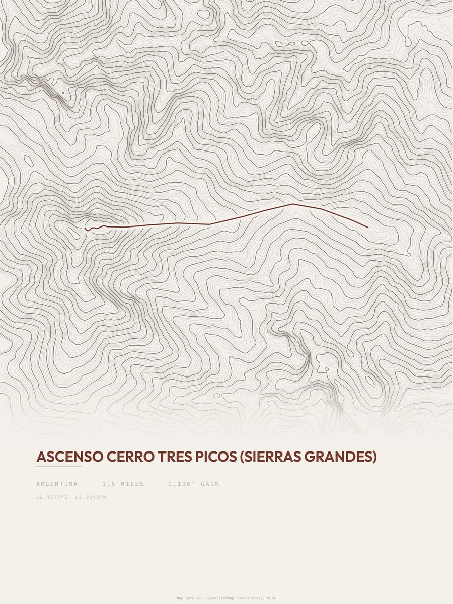 Cerro Tres Picos topographic trail print