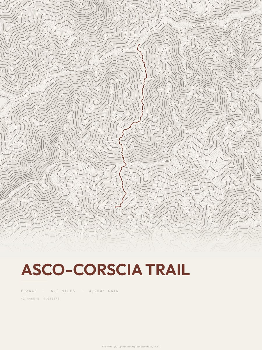 Asco-Corscia Trail topographic trail print