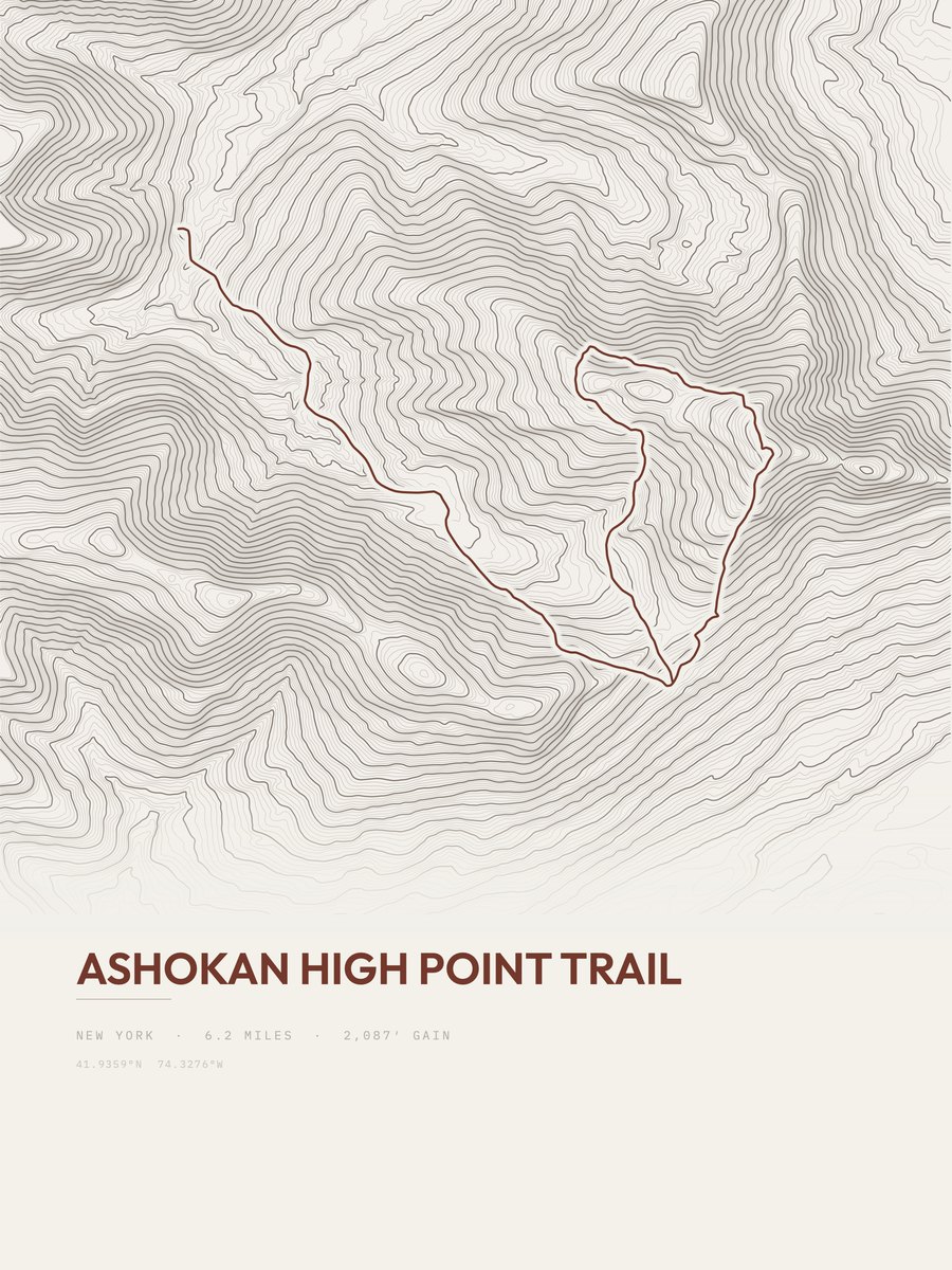 Ashokan High Point Trail topographic trail print