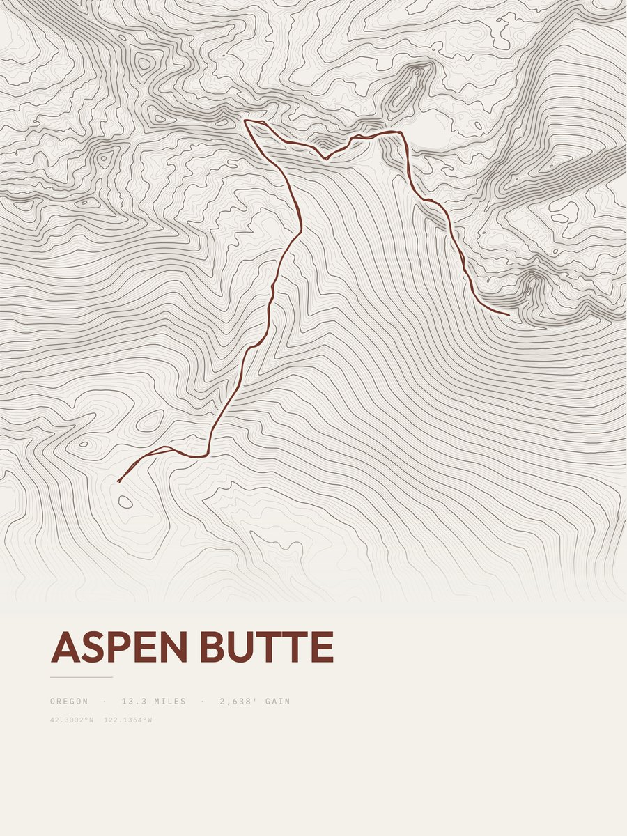 Aspen Butte topographic trail print