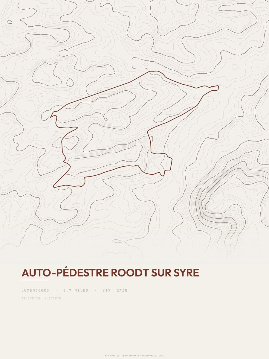 Auto-Pédestre Roodt sur Syre topographic trail print