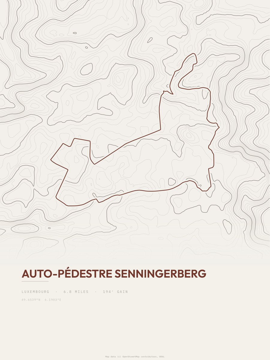 Auto-Pédestre Senningerberg topographic trail print