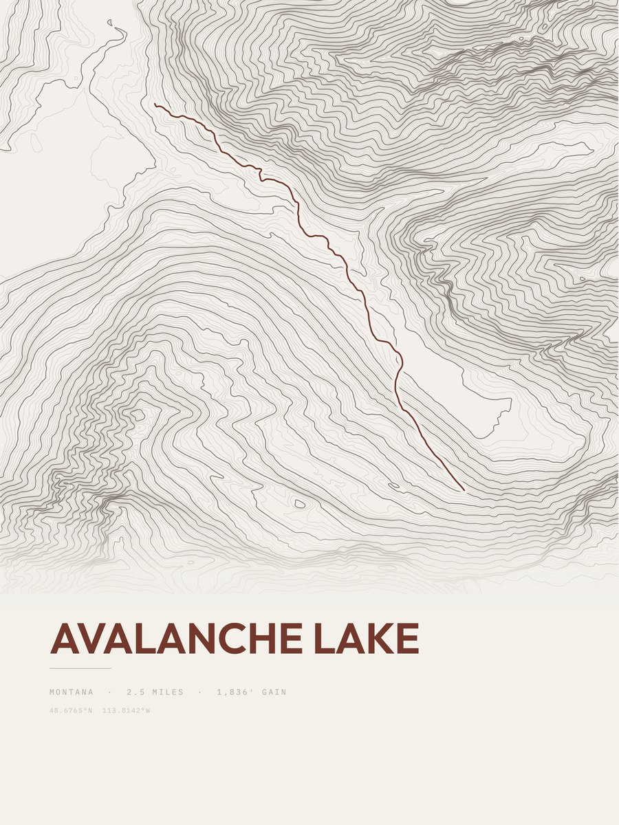 Avalanche Lake Topographic print