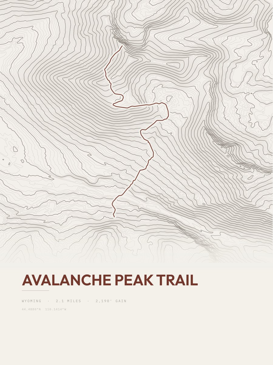 Avalanche Peak Trail topographic trail print