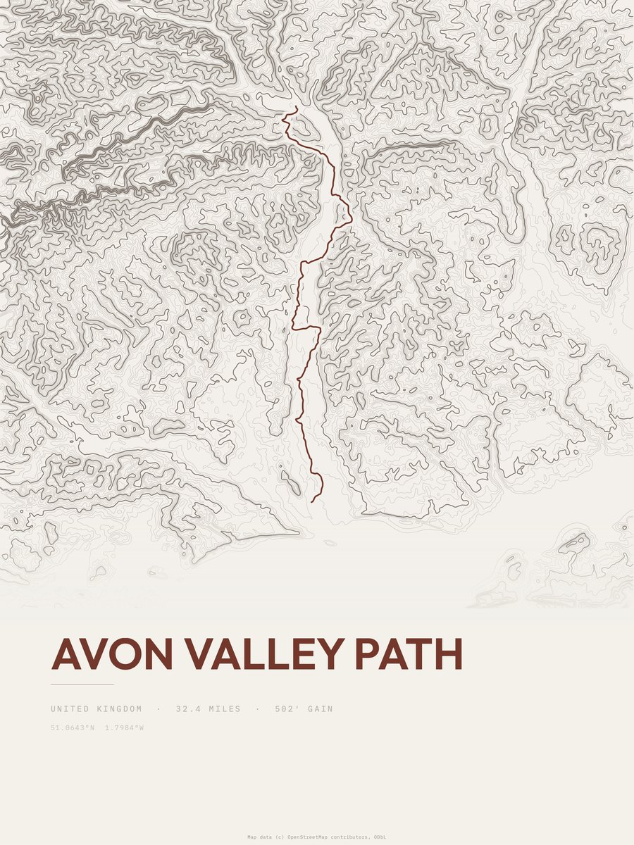 Avon Valley Path Topographic print