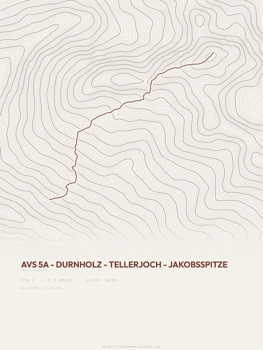 Durnholz to Jakobsspitze topographic trail print